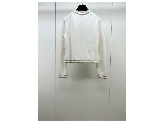 Chanel Kaschmir Cardigan Weiß mit Goldborte Größe 34 - Ansicht 2