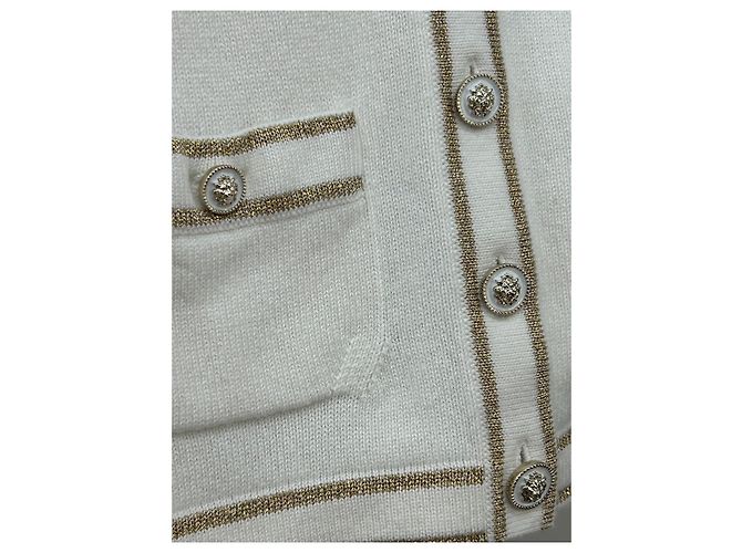 Chanel Kaschmir Cardigan Weiß mit Goldborte Größe 34 - Ansicht 3