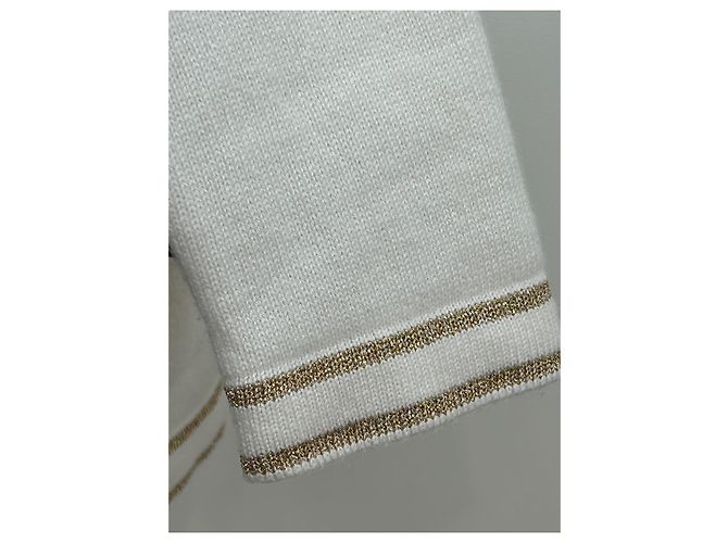 Chanel Kaschmir Cardigan Weiß mit Goldborte Größe 34 - Ansicht 7