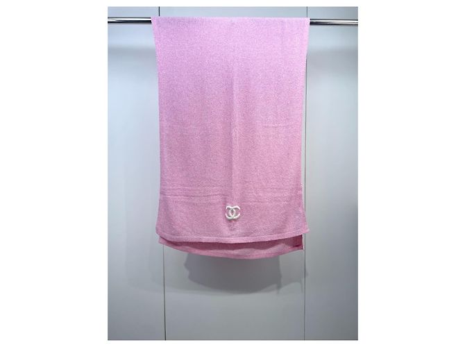 Sciarpa Chanel in cotone rosa con logo ricamato - vista 2