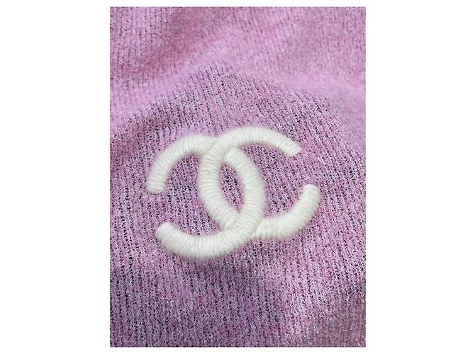 Sciarpa Chanel in cotone rosa con logo ricamato - vista 4