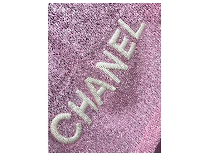 Sciarpa Chanel in cotone rosa con logo ricamato - vista 5