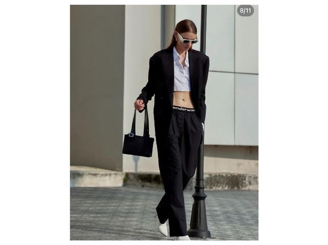 Pantalones Alexander Wang Navy de algodón con logo - vista 8