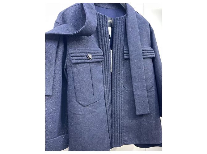 Giacca Chanel in tweed blu navy taglia 38 - vista 4