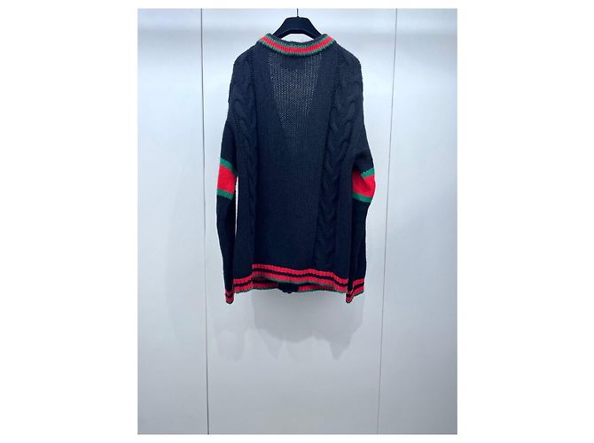 Cardigã Gucci de lã com tranças e faixa Web - vista 2