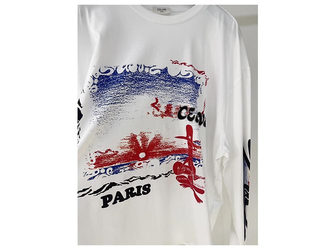 Top Céline Blanco Estampado de Algodón Oversize - vista 3