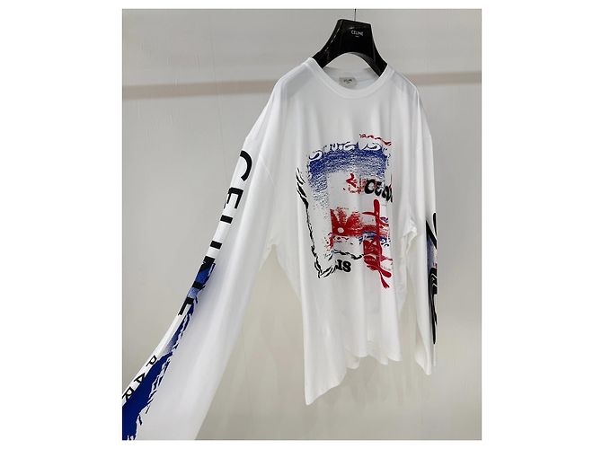 Top Céline Blanco Estampado de Algodón Oversize - vista 4