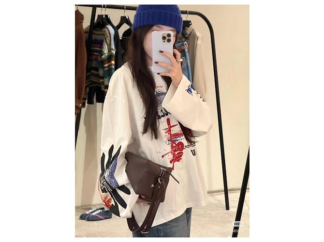 Top Céline Blanco Estampado de Algodón Oversize - vista 8