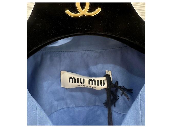 Top Miu Miu Azul de Algodón con Manga Larga y Letras Bordadas - vista 2