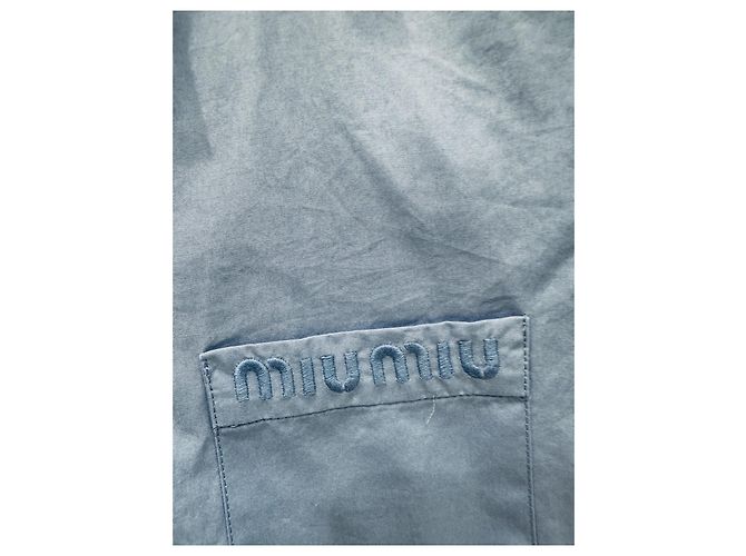 Top Miu Miu Azul de Algodón con Manga Larga y Letras Bordadas - vista 4