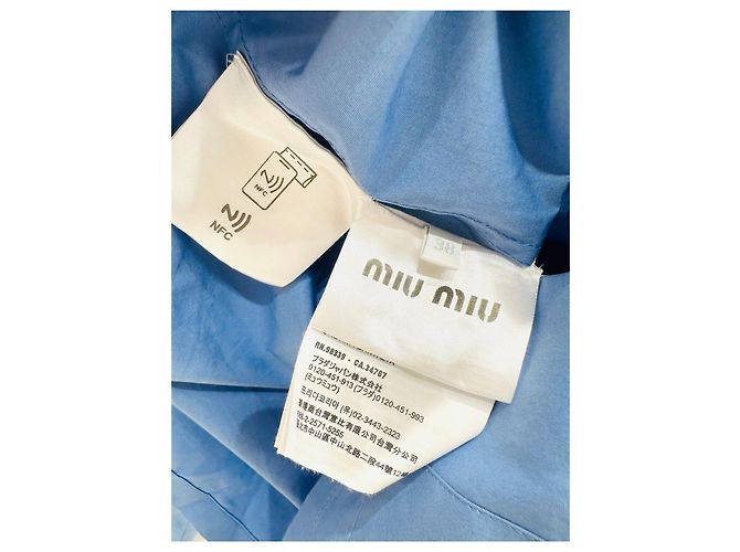 Top Miu Miu Azul de Algodón con Manga Larga y Letras Bordadas - vista 6