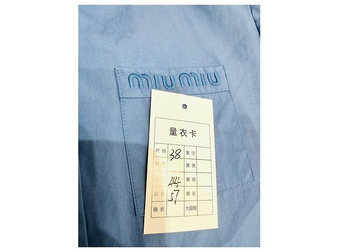 Top Miu Miu Azul de Algodón con Manga Larga y Letras Bordadas - vista 7
