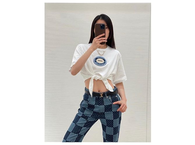 Top Louis Vuitton Blanco de Algodón con Nudo Frontal - vista 8