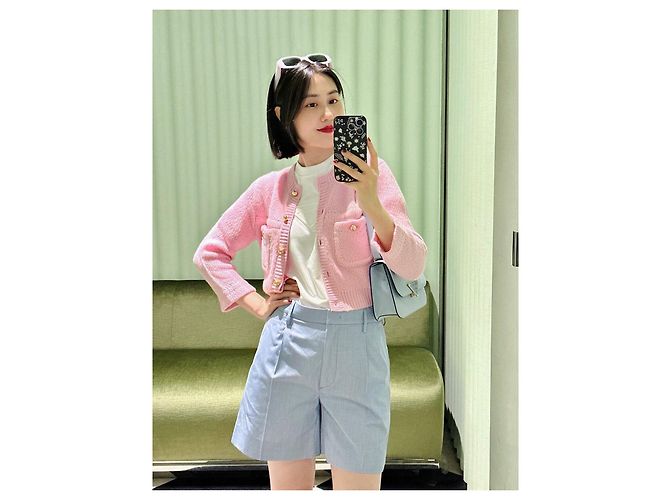Prada Maglieria in Cashmere Rosa Logo Triangolo - vista 7