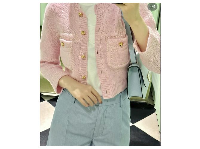 Prada Maglieria in Cashmere Rosa Logo Triangolo - vista 8