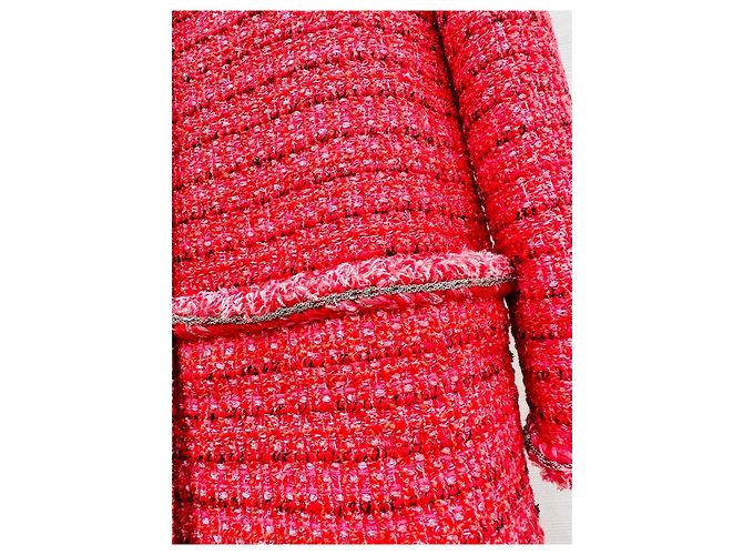 Abrigo Largo Chanel de Tweed Rojo - vista 3