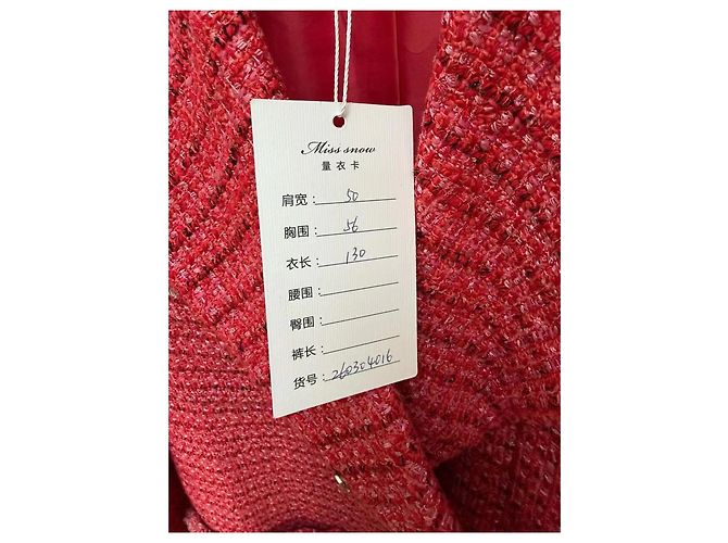 Abrigo Largo Chanel de Tweed Rojo - vista 6