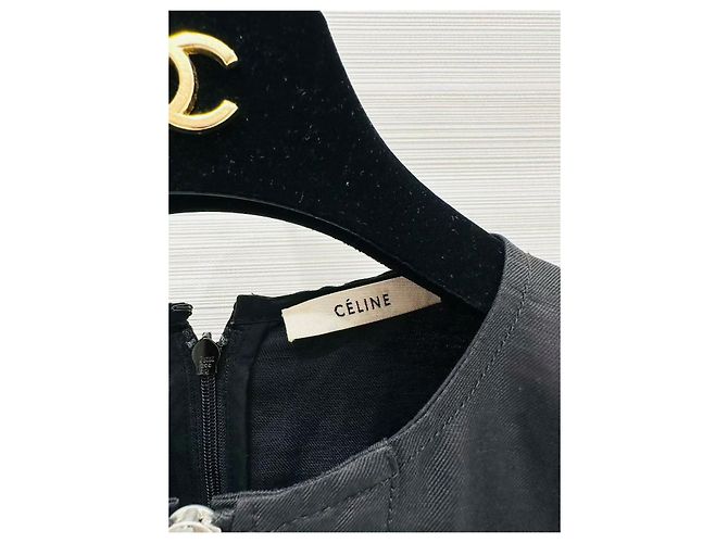 Vestido Céline de lino negro con mangas abullonadas - vista 2