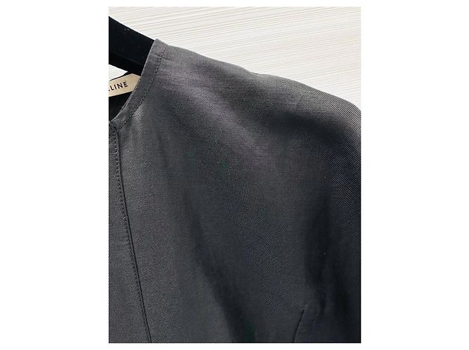 Vestido Céline de lino negro con mangas abullonadas - vista 3