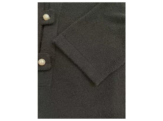 Vestido de punto Chanel negro de algodón con botones de perlas - vista 6