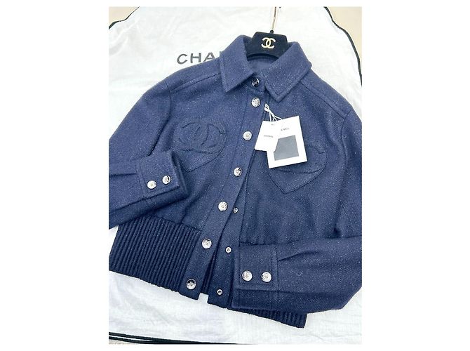 Chanel Navy Wool Jacket with Double C Heart Pockets - view 7