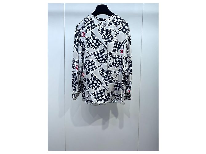 Top de Chanel en seda estampado racing de cuadros blanco y negro - vista 2