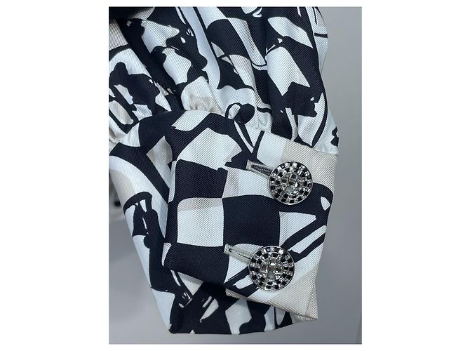 Top de Chanel en seda estampado racing de cuadros blanco y negro - vista 5