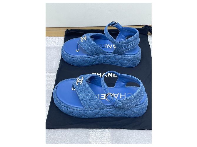 Sandali Chanel Blu Denim in Tessuto Taglia 35 - vista 2