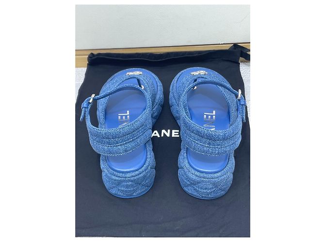 Sandali Chanel Blu Denim in Tessuto Taglia 35 - vista 3