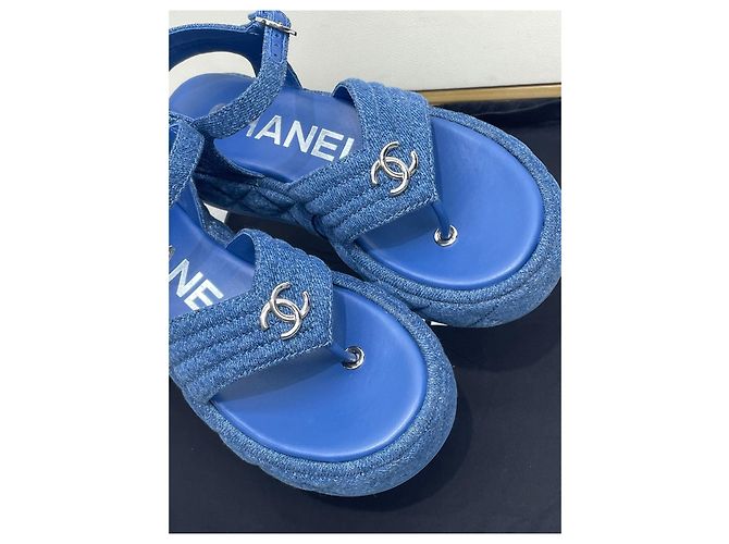 Sandali Chanel Blu Denim in Tessuto Taglia 35 - vista 4