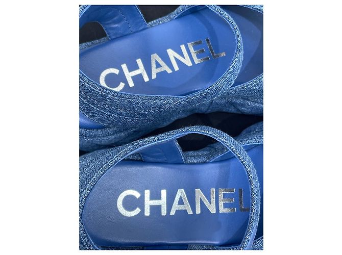 Sandali Chanel Blu Denim in Tessuto Taglia 35 - vista 6