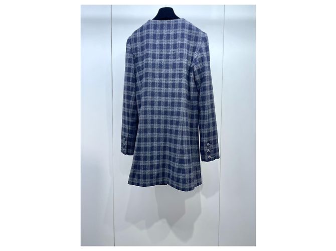 Chanel Tweed Jackenkleid Grau Blau Kariert Größe 38 - Ansicht 2