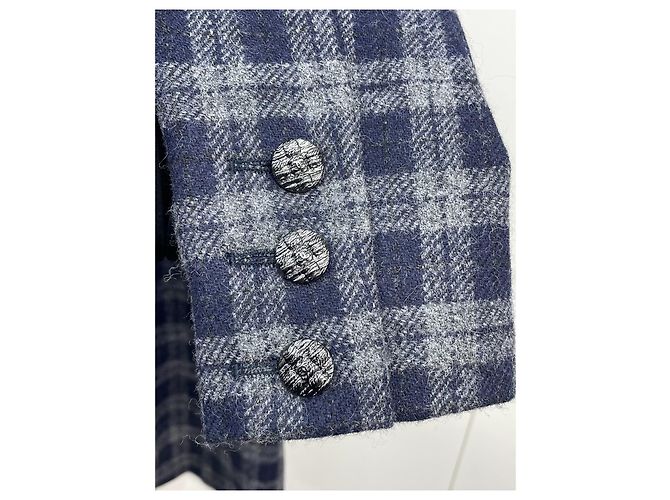 Chanel Tweed Jackenkleid Grau Blau Kariert Größe 38 - Ansicht 3
