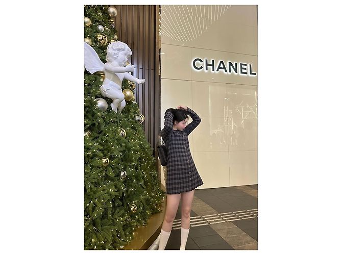 Chanel Tweed Jackenkleid Grau Blau Kariert Größe 38 - Ansicht 4