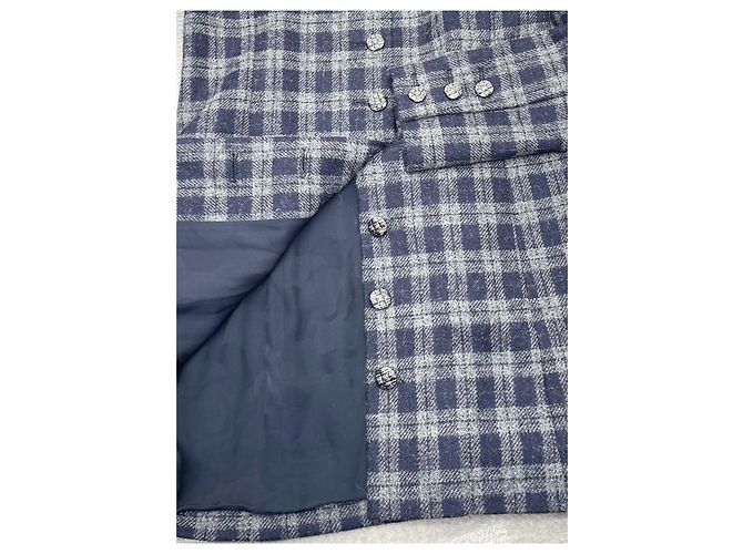 Chanel Tweed Jackenkleid Grau Blau Kariert Größe 38 - Ansicht 5
