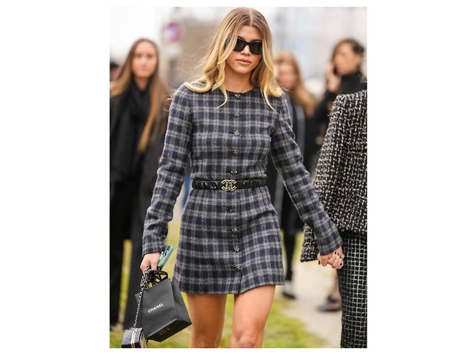 Chanel Tweed Jackenkleid Grau Blau Kariert Größe 38 - Ansicht 6