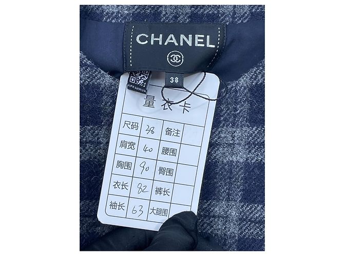 Chanel Tweed Jackenkleid Grau Blau Kariert Größe 38 - Ansicht 7