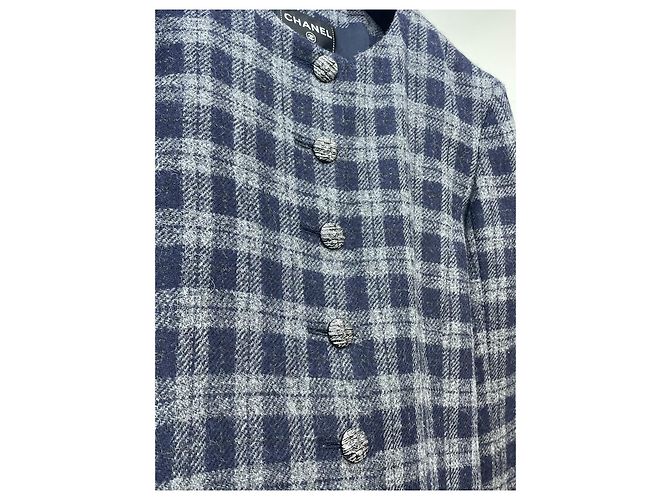 Chanel Tweed Jackenkleid Grau Blau Kariert Größe 38 - Ansicht 8