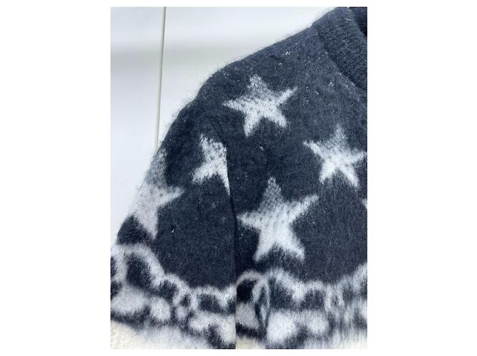 Chanel Coco Neige Kaschmir Strickware Schwarz Weiß Sterne - Ansicht 3