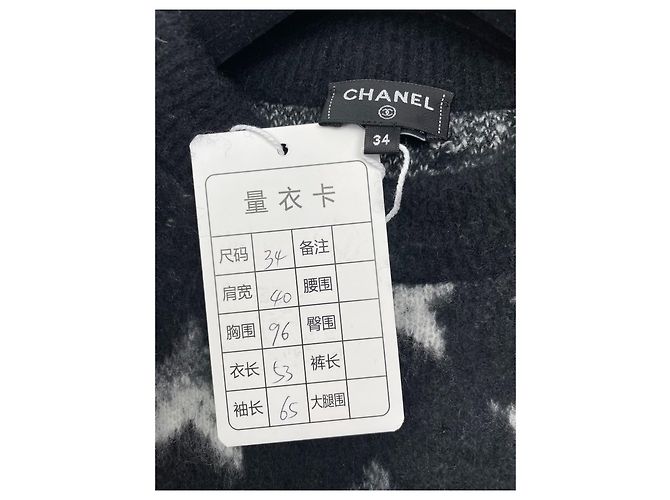 Chanel Coco Neige Kaschmir Strickware Schwarz Weiß Sterne - Ansicht 5