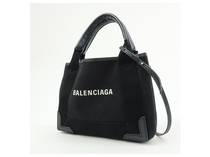 Balenciaga Cabas in tela blu navy e pelle XS - vista 3