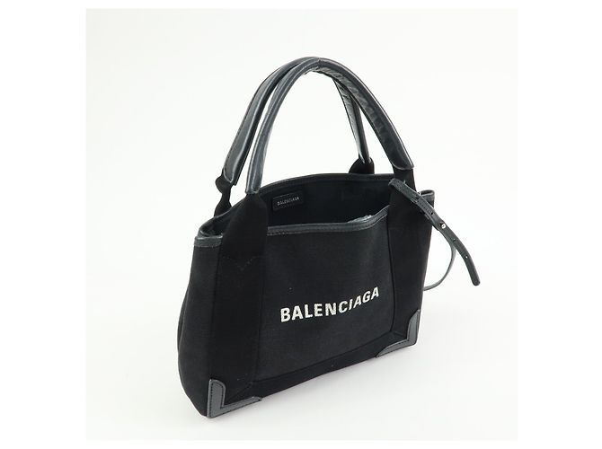 Balenciaga Cabas in tela blu navy e pelle XS - vista 4