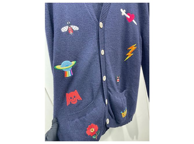 Gucci Strickjacke aus Wolle in Navy mit Stickerei - Ansicht 8