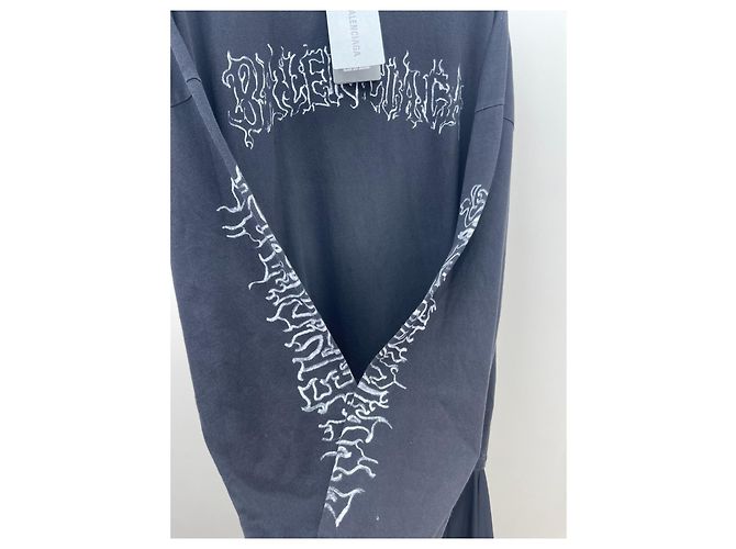 Vestido Balenciaga Negro de Algodón con Capucha Estampado Sánscrito - vista 3