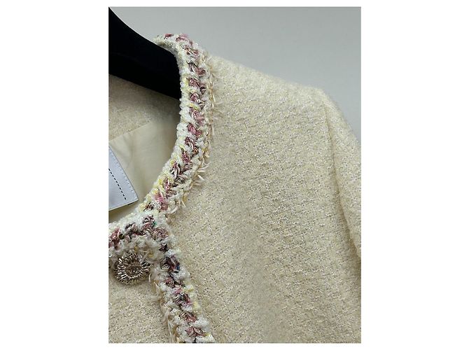 Chanel Tweed Jacke Ecru mit Paillettenbesatz Größe 38 - Ansicht 8