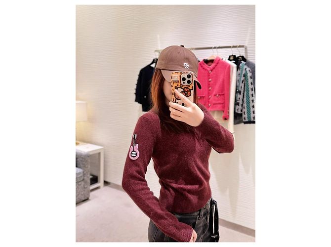 Chanel Strickjacke Kaschmir Burgund Gitarrenmotiv - Ansicht 7