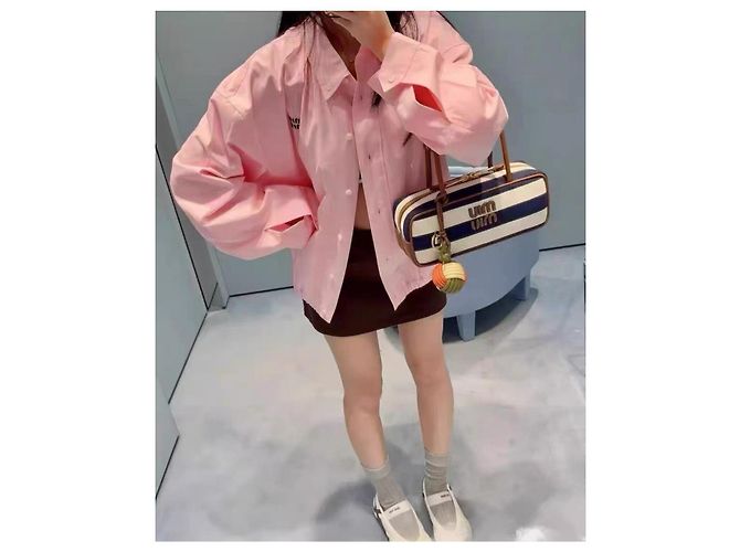 Miu Miu Rosa Baumwolljacke mit gesticktem Logo - Ansicht 7