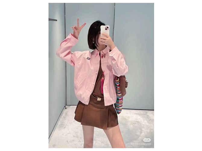 Miu Miu Rosa Baumwolljacke mit gesticktem Logo - Ansicht 8