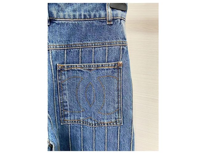 Vaqueros Chanel Hamburg de denim azul con rayas de pierna ancha - vista 3