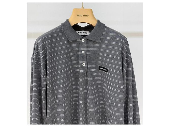 Polo Miu Miu de algodón a rayas gris - vista 2